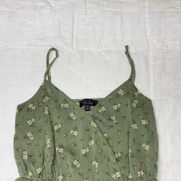 Cottagecore Sage Green Floral Tiered Ruffle Mini Babydoll Dress Coastal Cowgirl - Picture 2 of 13